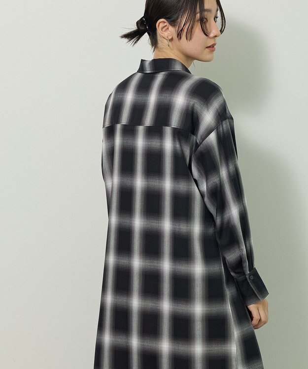Green Parks ロングシャツワンピース Check Black