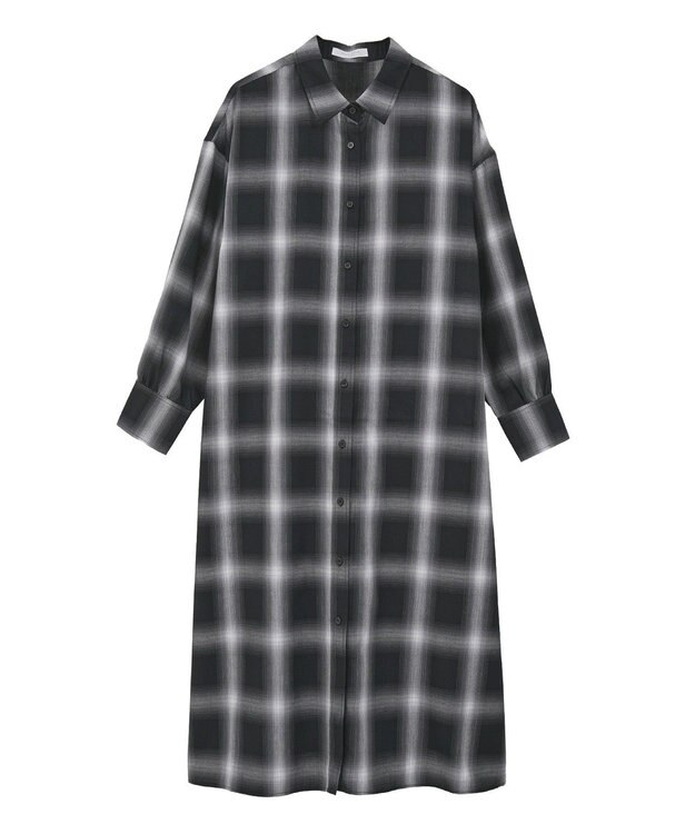 Green Parks ロングシャツワンピース Check Black