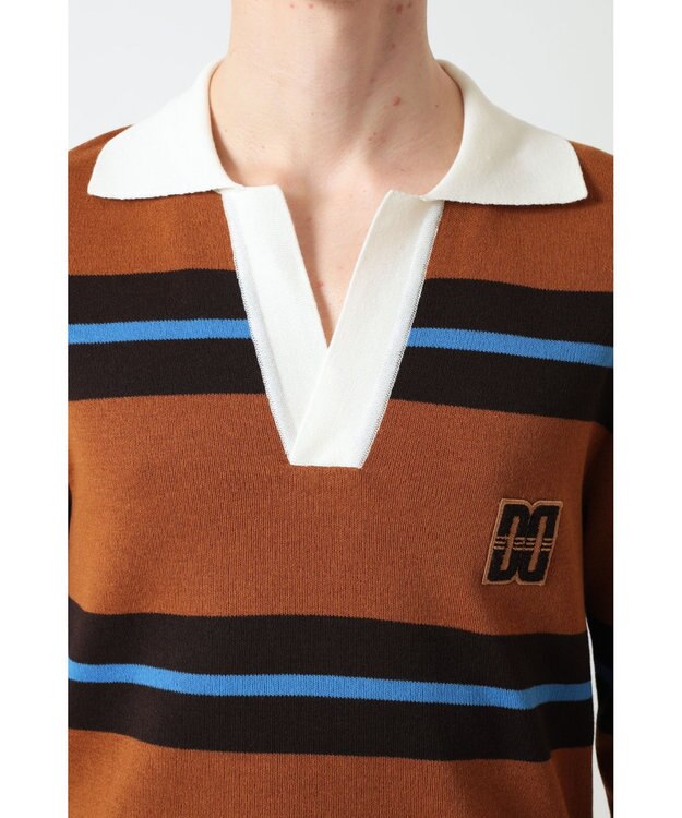 DAKS Vネックボーダーニットトップス ブラウン