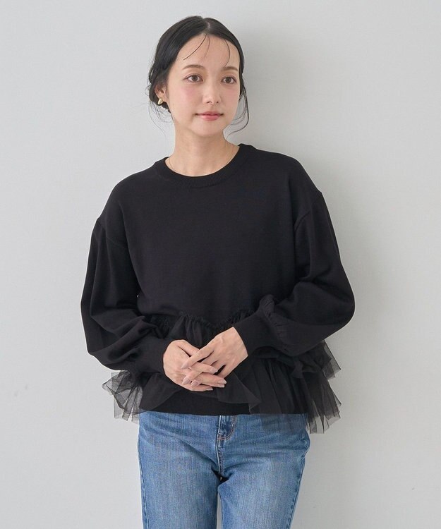 earth music&ecology チュールヘムニットプルオーバー Black