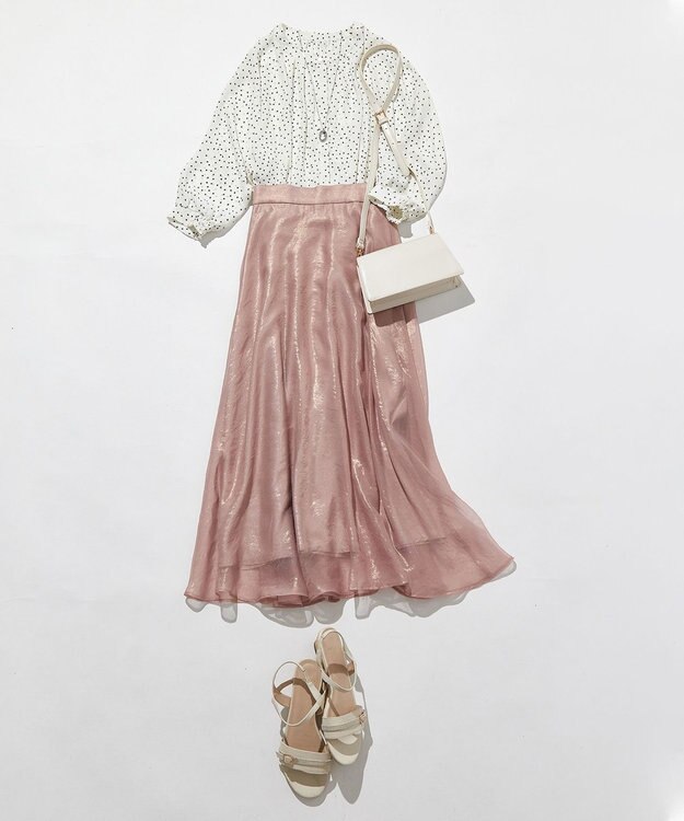 ANY SIS L 箔ヴィンテージライクシフォン スカート ピンク