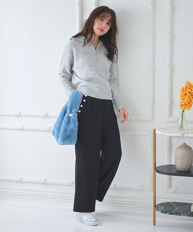 Feroux ハーフジップニット プルオーバー ライトグレー系