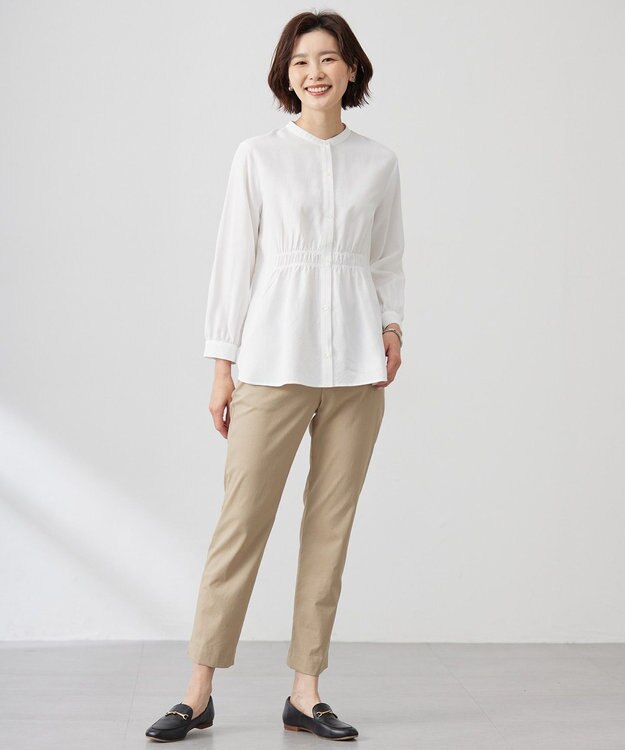 J.PRESS LADIES 【セットアップ対応・洗える】セルロースリネンストレッチ テーパード パンツ ベージュ系