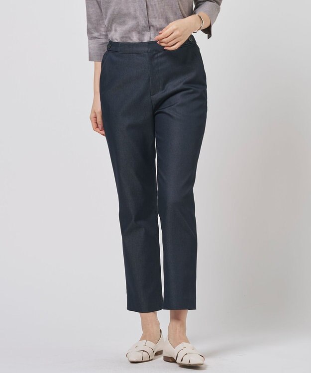 J.PRESS LADIES L 【WEB限定カラーあり】TCシャンブレーサテンST テーパード パンツ ネイビーシャンブレー系