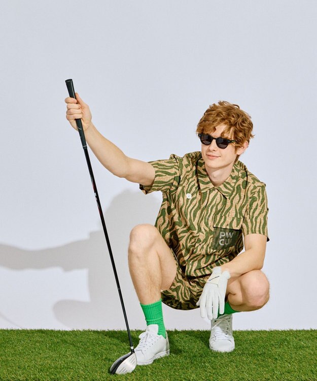 PW CIRCULUS 【MEN】ストライプカモフラ メッシュポケットシャツ ゴルフ カーキ系5