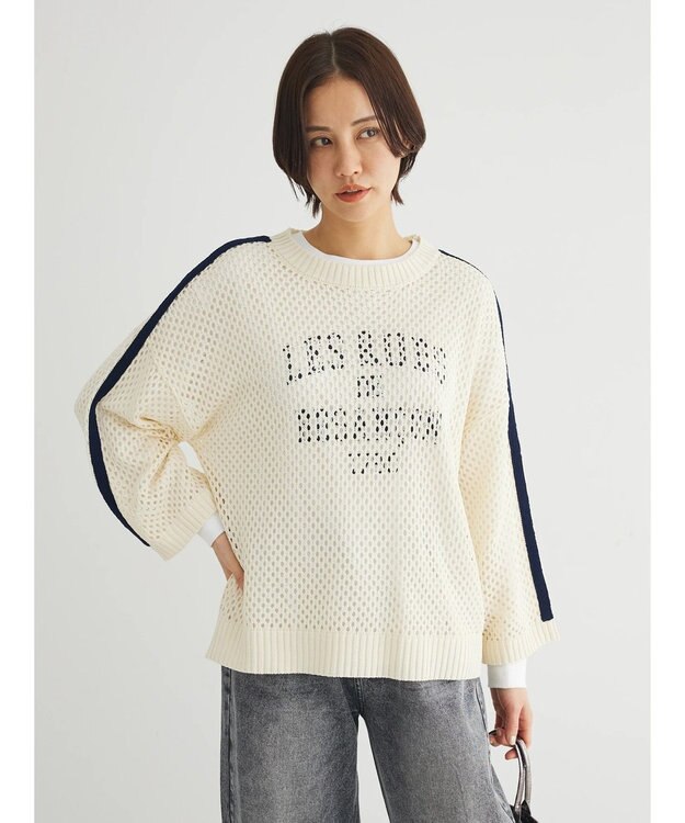 Green Parks ラインメッシュニットプルオーバー Ivory