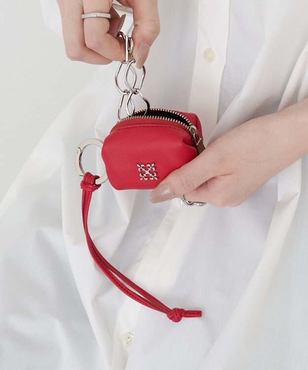 russet カラビナ付き レザーミニポーチ型チャーム(Z-220) S.Red