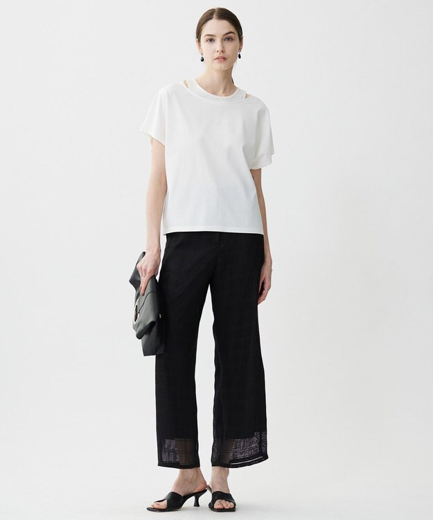 ICB スクエアチェックレノクロス ワイドストレートパンツ ブラック系