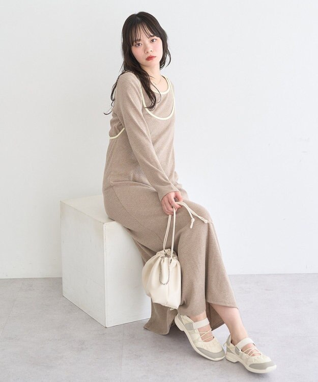 earth music&ecology 【2点SET】レイヤードバイカラーカットワンピース ベージュ