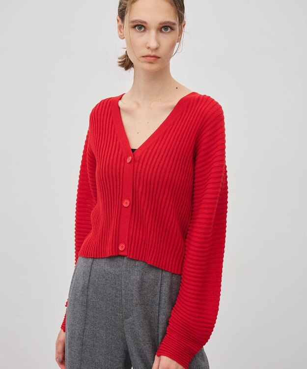 uncrave シアーストライプニット ドルマンカーディガン レッド