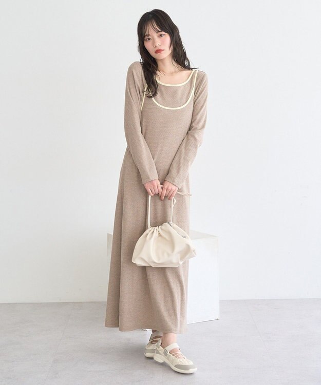 earth music&ecology 【2点SET】レイヤードバイカラーカットワンピース ベージュ