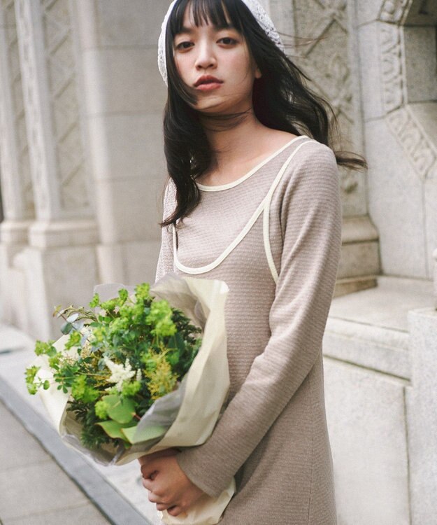 earth music&ecology 【2点SET】レイヤードバイカラーカットワンピース ベージュ