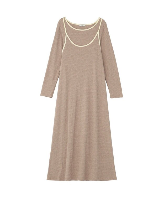 earth music&ecology 【2点SET】レイヤードバイカラーカットワンピース ベージュ