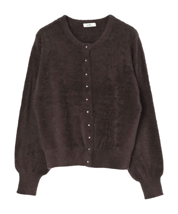 earth music&ecology ミニシャギーパールボタンカーディガン Brown