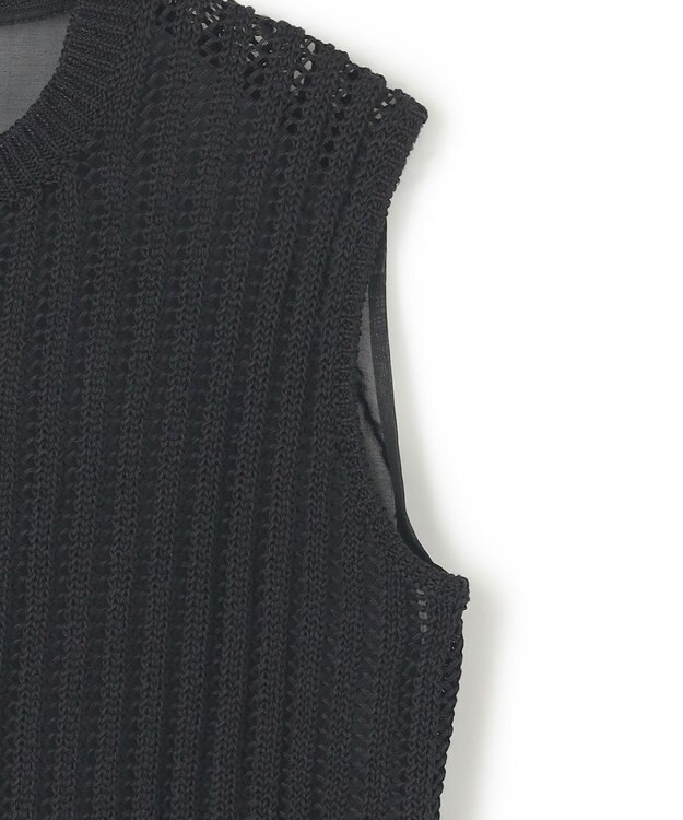 BEIGE， 【洗える】ALOE / コットンメッシュオーガンジーノースリーブニット Black