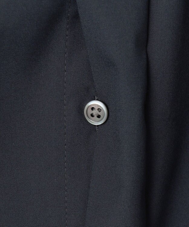 #Newans 【シワになりにくい/洗濯機可能】ラウンドフリルバンドカラーシャツ ネイビー