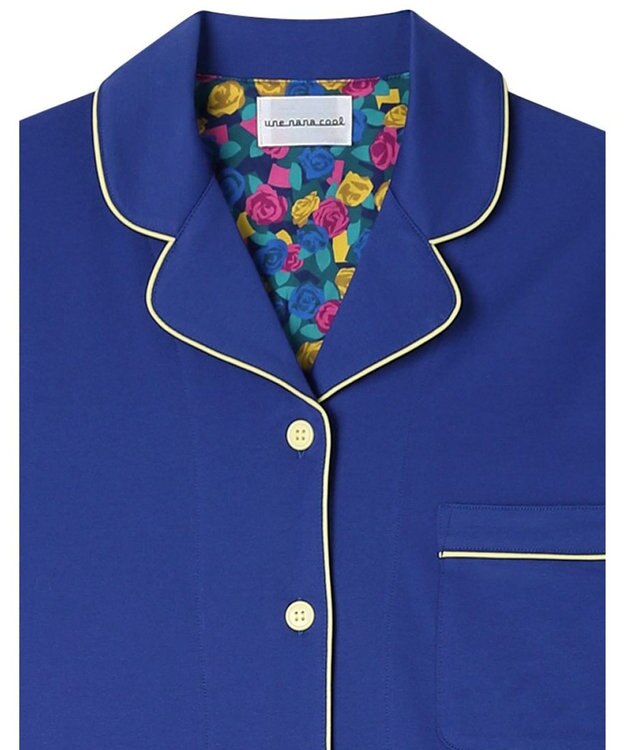 une nana cool 【綿100%】60/2 やわらか天竺 半袖開襟パジャマ MADE WITH LIBERTY FABRIC ブルー