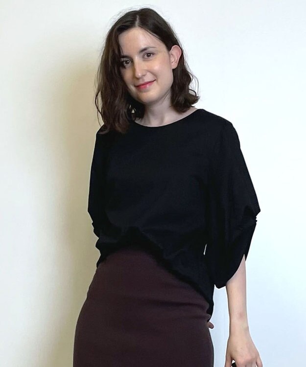 自由区 ナノシアースムース 袖デザイン カットソー ブラック系