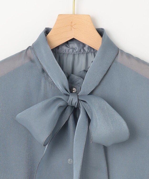 組曲 シャイニーオーガン ボウタイ付きブラウス ダスティブルー系