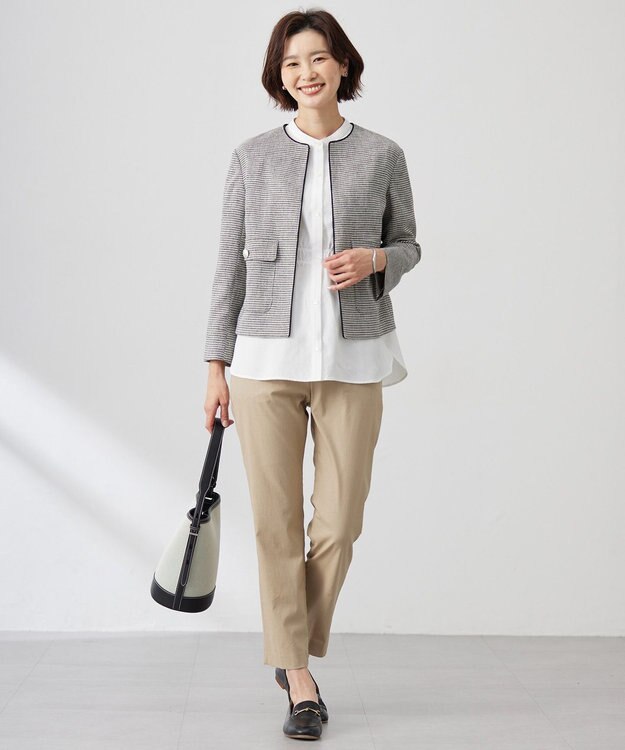 J.PRESS LADIES L 【セットアップ対応・洗える】セルロースリネンストレッチ テーパード パンツ ベージュ系