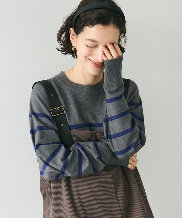 CRAFT STANDARD BOUTIQUE 洗える/とてもちラグランニットプルオーバー Border Gray