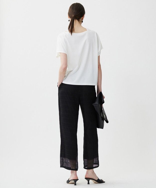 ICB スクエアチェックレノクロス ワイドストレートパンツ ブラック系