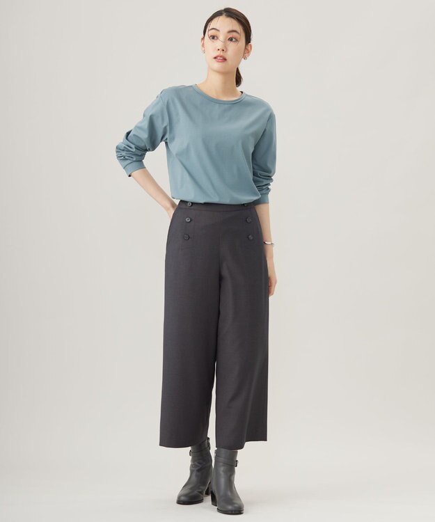 J.PRESS LADIES L 【洗える】T/Rウォッシャブルギャバ マリン パンツ チャコール系