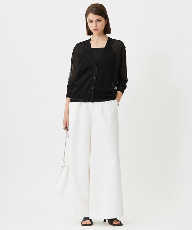 ICB L 【洗える】 マーセライズコットンシアー カーディガン ブラック×グレーラメ系