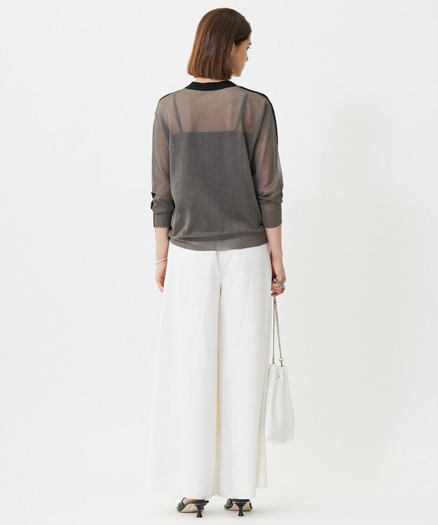 ICB L 【洗える】 マーセライズコットンシアー カーディガン ブラック×グレーラメ系