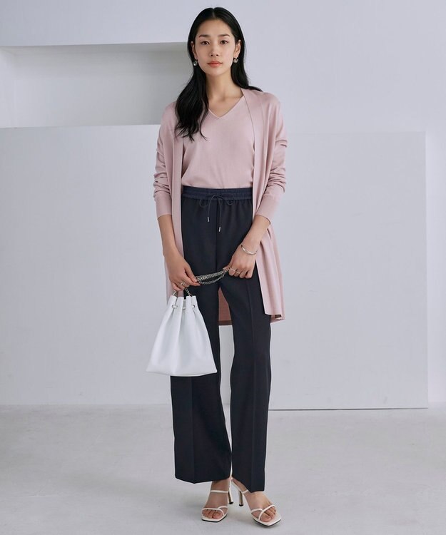 ICB L 【新色追加・UVケア・接触冷感・速乾・防シワ・洗える】 FluidBackSatin  ワイドパンツ ネイビー系