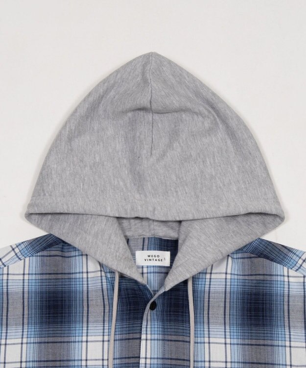 WEGO 【ユニセックス着用ITEM/MLサイズ展開】オンブレチェックフードシャツ（LS） ブルーチェック1