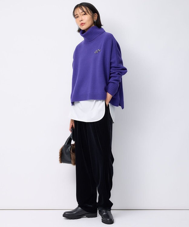 23区 【洗える】ウールカシミヤ ニットポンチョ パープル系