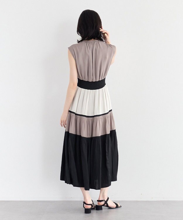 YECCA VECCA マルチカラーシャーリングワンピース Beige