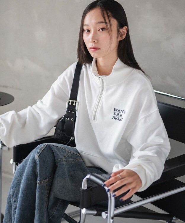 WEGO ハーフジップショートスウェット ホワイトその他