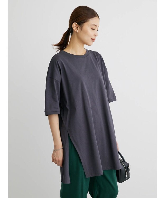 Green Parks 汗じみ防止クルーネックスリットチュニック Gray