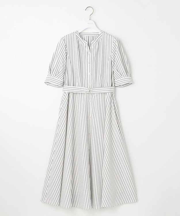 ANY SIS 【洗える】バンドカラー シャツワンピース グレーストライプ