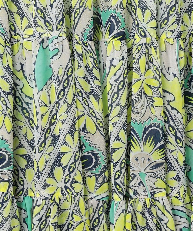 GRACE CONTINENTAL シフォンプリントティアードワンピース イエロー