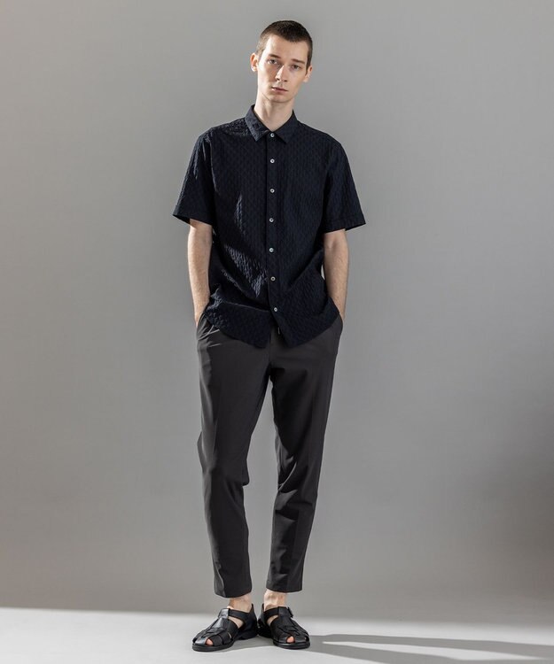 JOSEPH HOMME 新柄【ストレッチ】ハムサジャガードストレッチ　レギュラーカラー半袖シャツ ブラック系