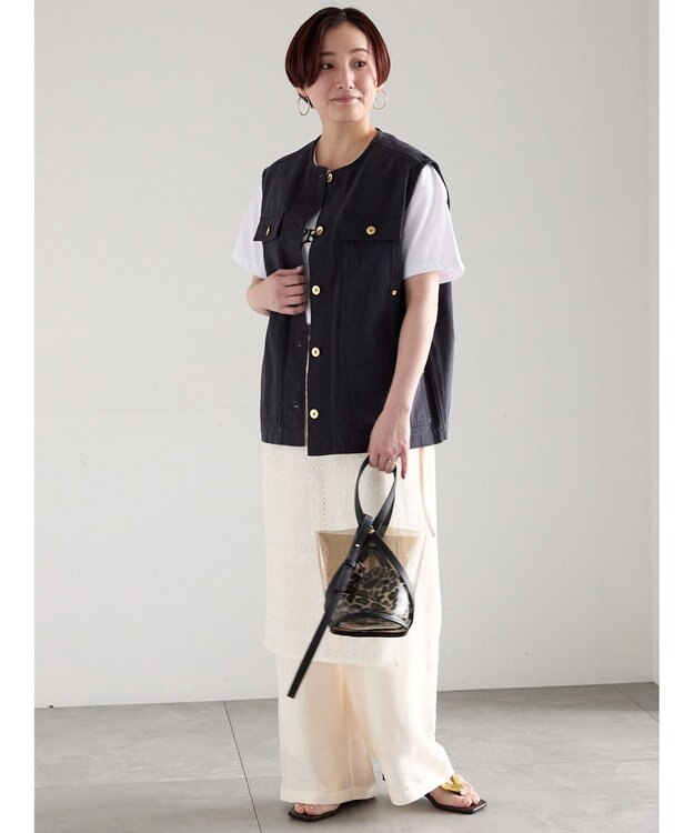 Te chichi ノーカラーワークベスト ネイビー