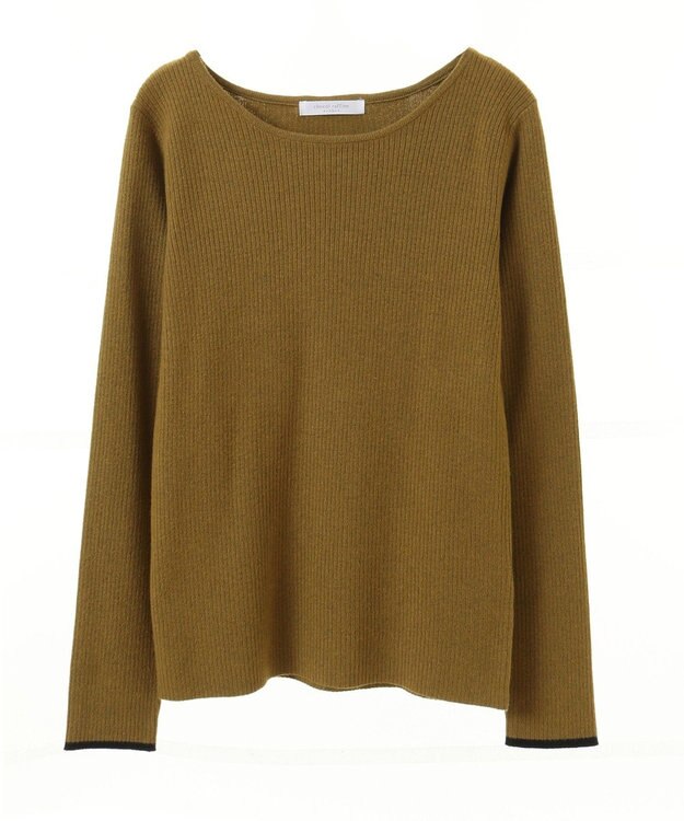 Green Parks もちっと袖配色ボートネックニットプルオーハ Green