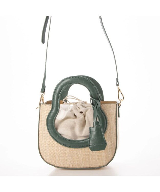 UNBILLION cachecache ポリプロピレンヒート×ビニール丸型2wayトートバッグ グリーン