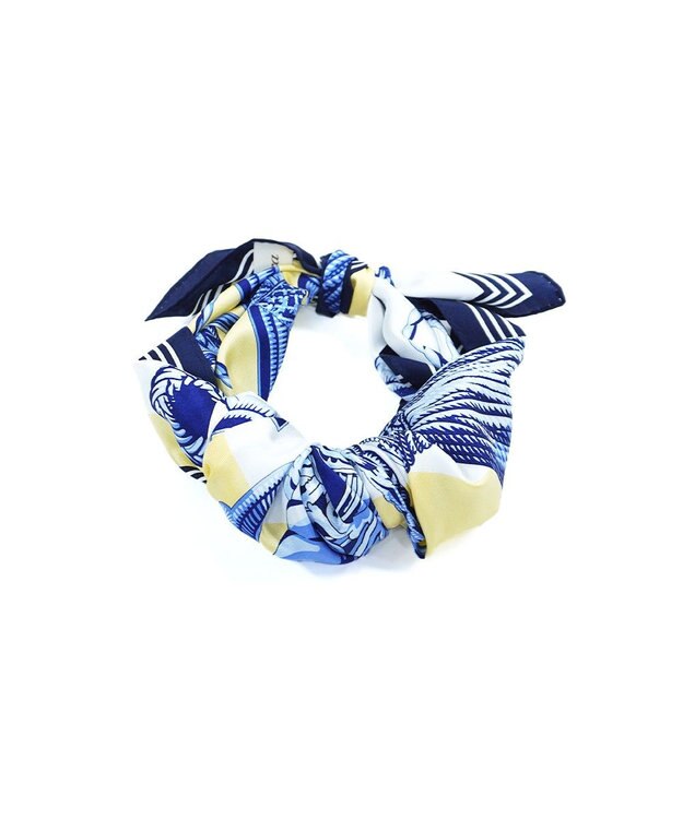 Marca ＜春の新作！＞【伝統横濱スカーフ】ビッグタッセル&鞍（FET-056） 小判 シルクツイル スカーフ イエロー×ブルー