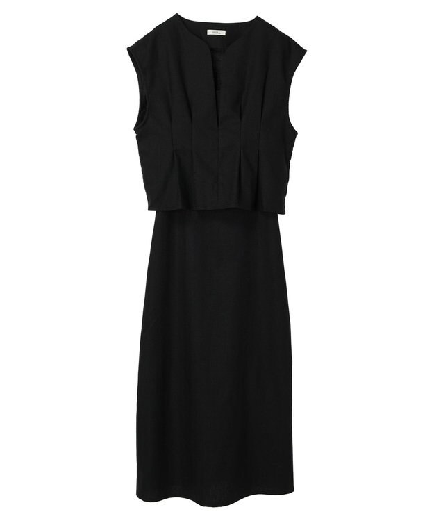 earth music&ecology ＳＥＴ２点ヘリンボーンベスト＋キャミドレ Black