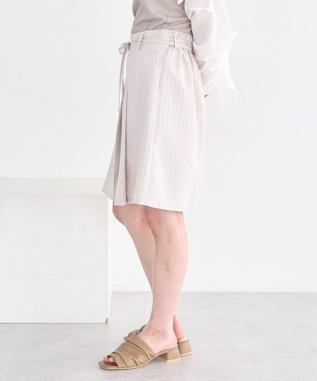 earth music&ecology 【セットアップ対応】ウエストリボンバミューダパンツ Stripe Ivory