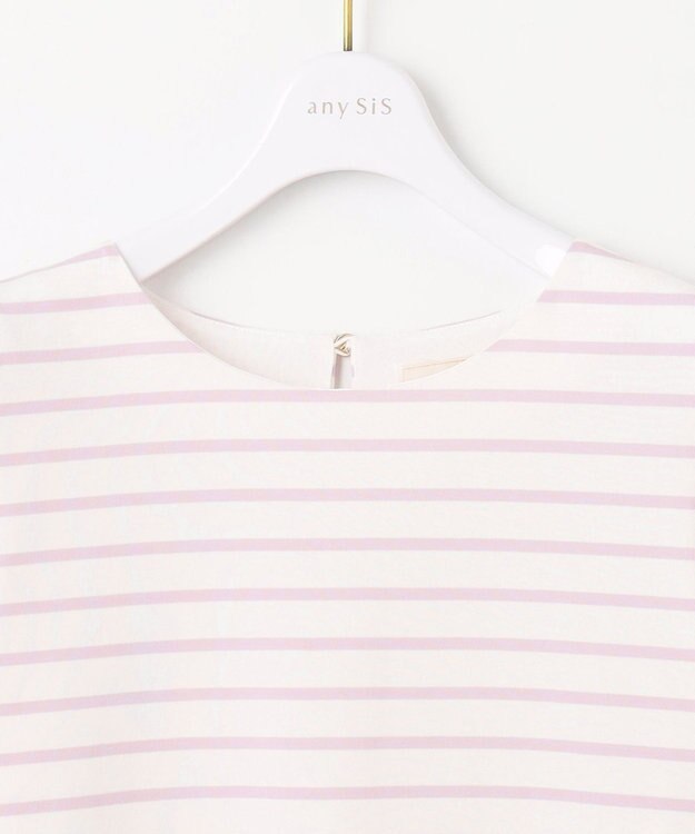 ANY SIS L 【UVカット・接触冷感・撥水・汗ジミ防止】プレーティングジャージー タックスリーブ カットソー ラベンダーボーダー