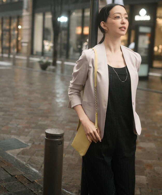 23区 【CLASSY.6月号掲載/洗える】リネンレーヨンストレッチ サロペット [WEB限定]ブラックストライプ