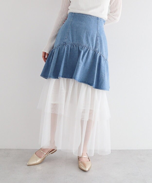 Green Parks ｄａｚｚｌｉｎ　デニムチュールレイヤードスカート