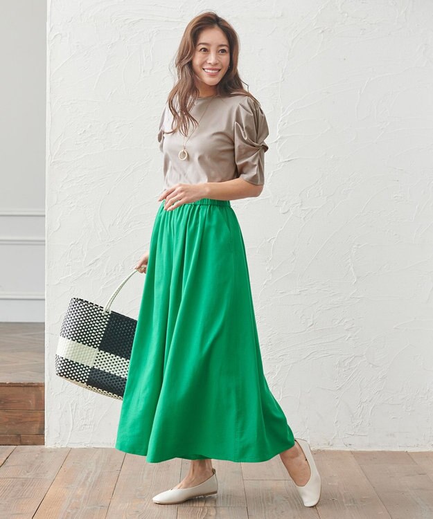 ANY 【ウエストゴム/接触冷感/UVケア】清涼リネンスカーチョ グリーン