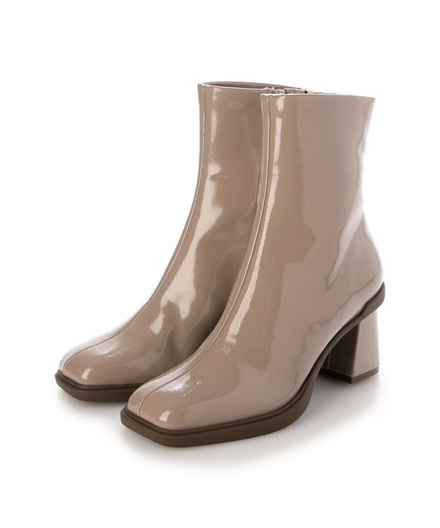 MODE ET JACOMO <carino>【レイン対応】スクエアトゥブロックヒールブーツ ベージュエナメル