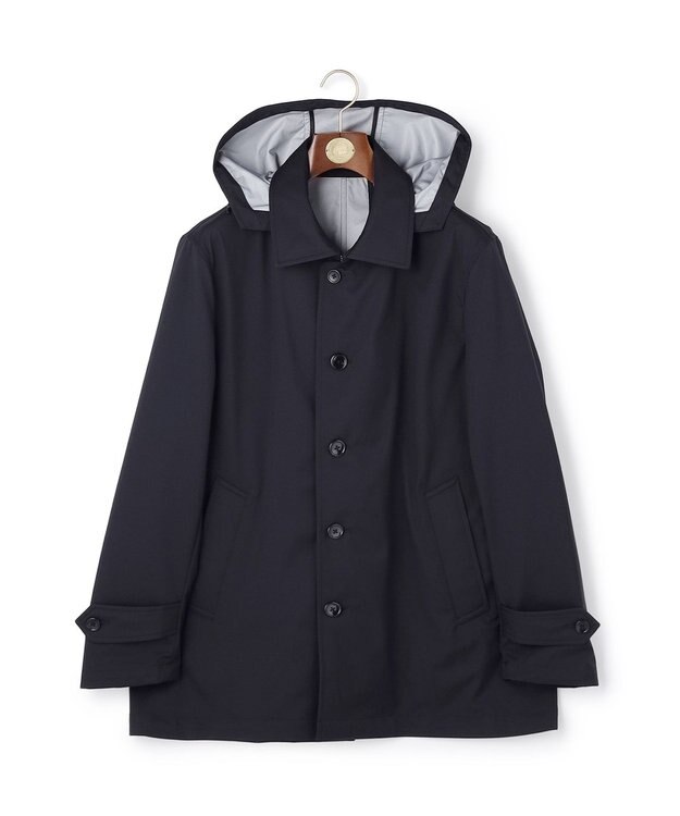J.PRESS MEN 【オンオフ兼用 / ストレッチ / 撥水 / 洗える】トリコット3レイヤーバルマカンショートコート / フードデタッチャブル ネイビー系